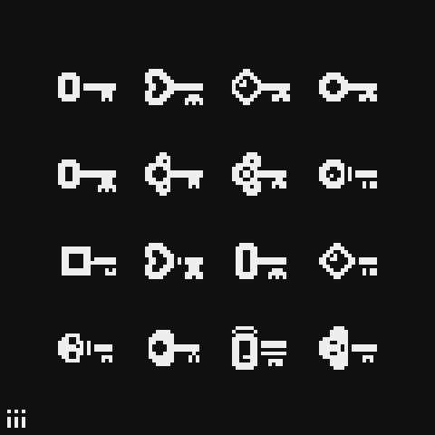 TypeBlast — sixteen white pixel keys on a dark background
